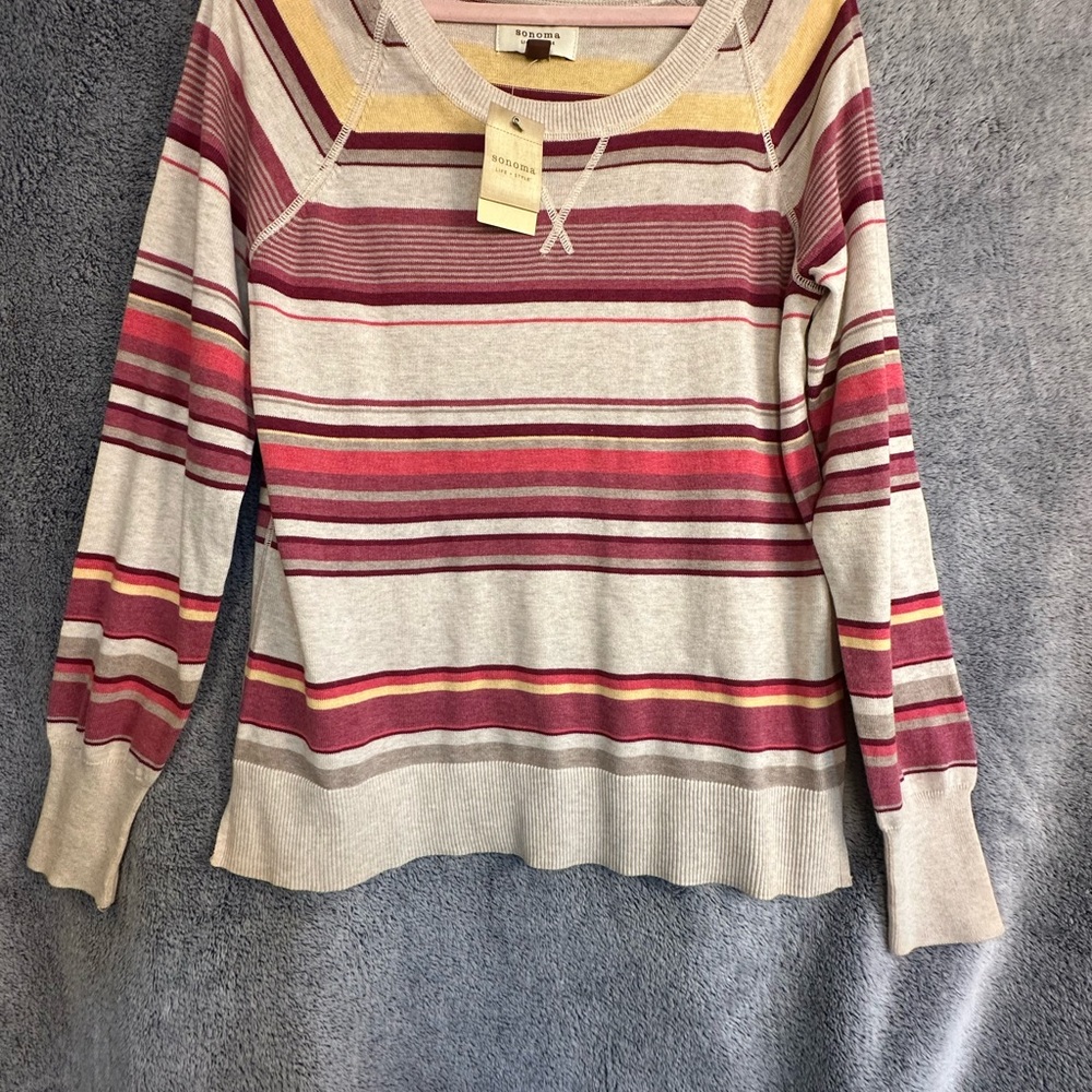 Sonoma Beige and Burgundy Striped Sweater
